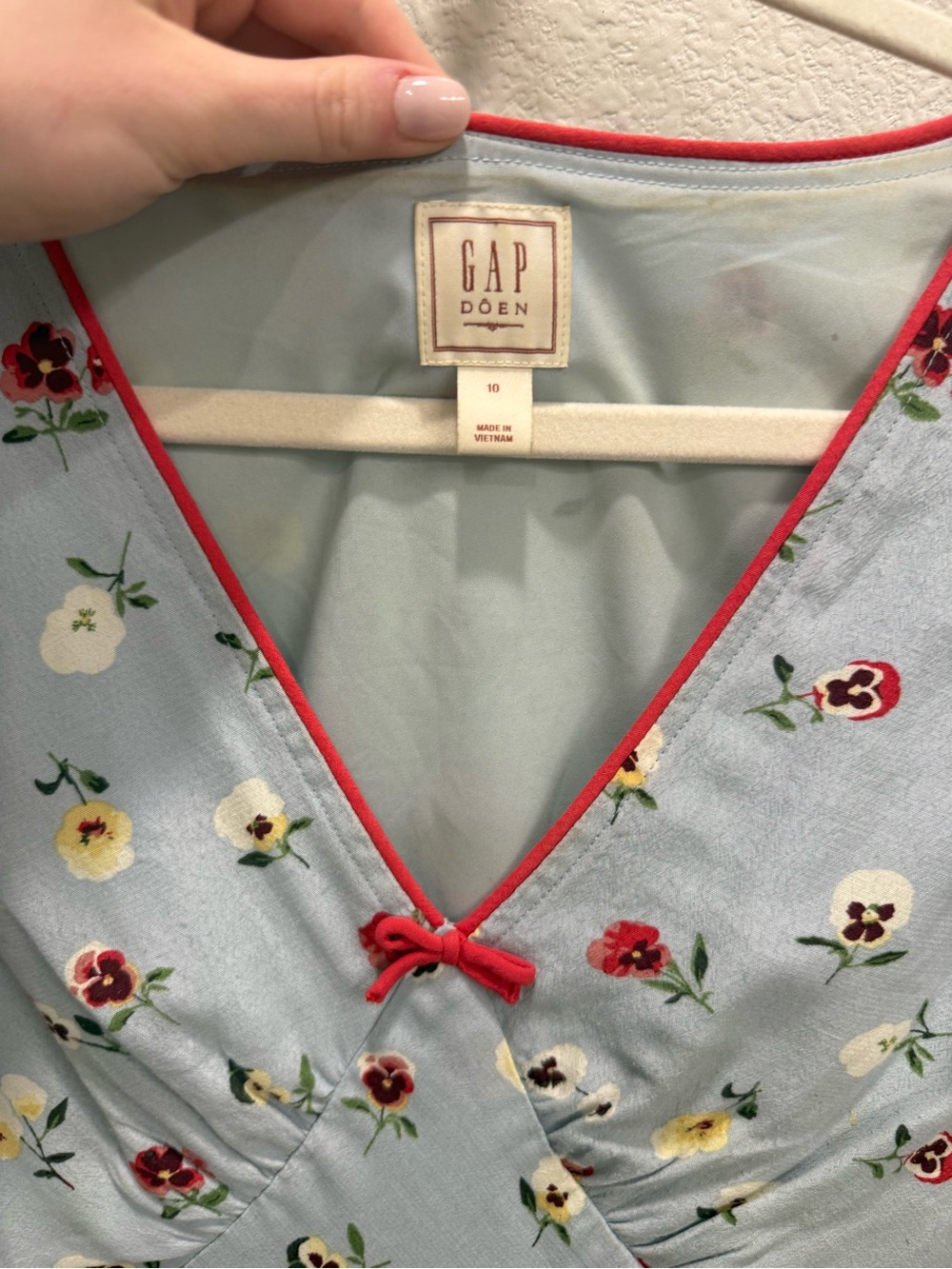 Light Blue Floral Mini Dress with Pink Trim - Picture 3 of 6